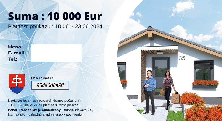 Dotácia na jednopodlažný dom 10.000 EUR